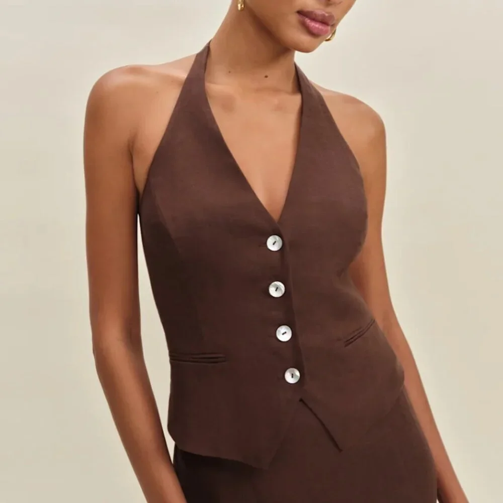 Reformation Hazen Linen Two Piece Brown - Size 0